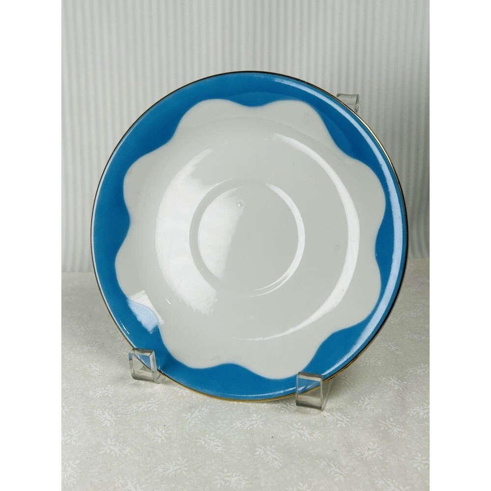 Lefton China Porcelain Saucer 6 in Blue & White Round Glossy 2595